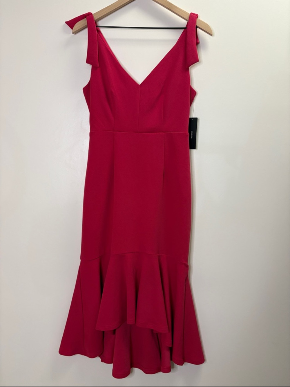 Lulus Gift Bow Strap Hot Pink Magenta Mermaid High Low Midi Dress NWT MEDIUM